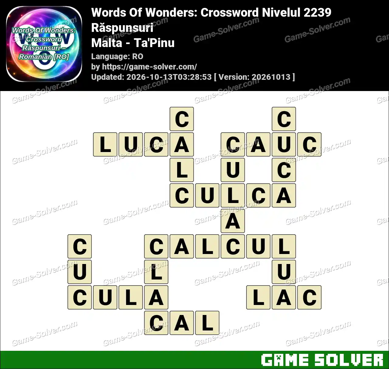 Words Of Wonders: Crossword Nivelul 2239 Răspunsuri – Malta – Ta’Pinu